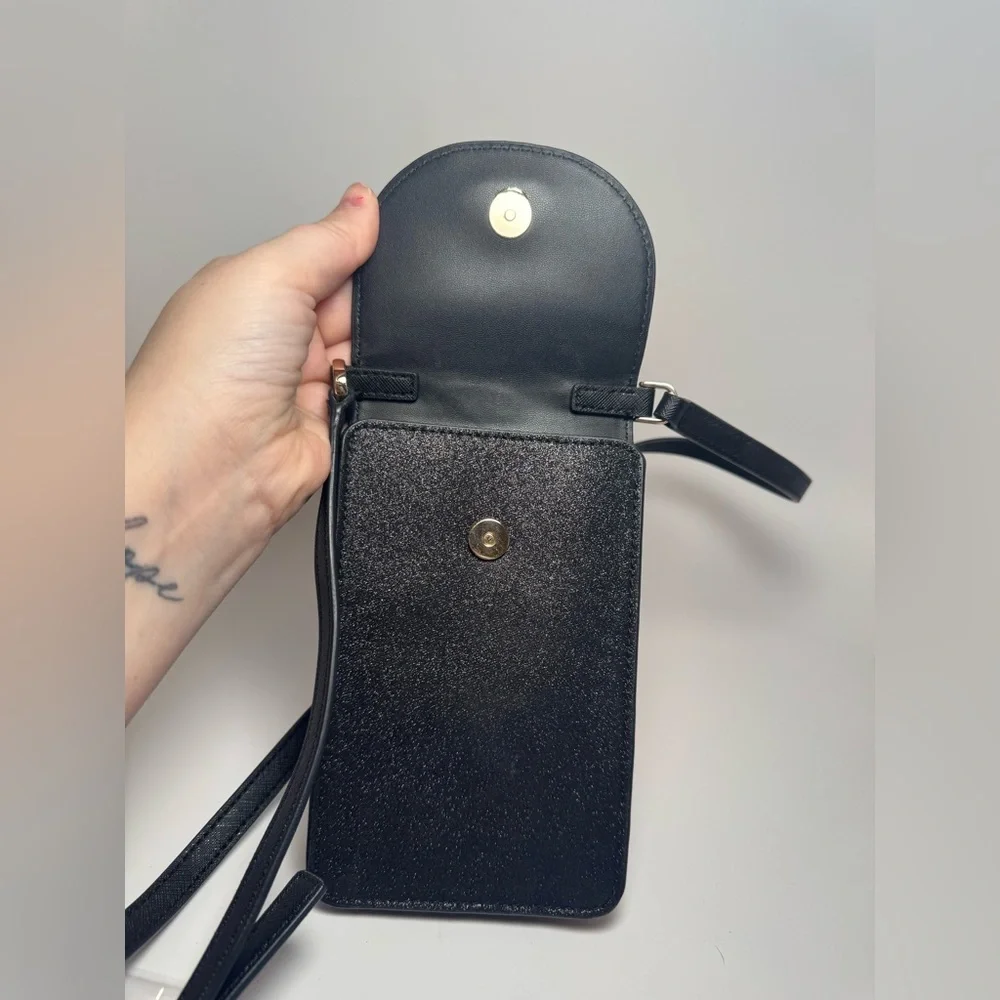 Kate Spade Cameron North South Black Glitter Phone Crossbody